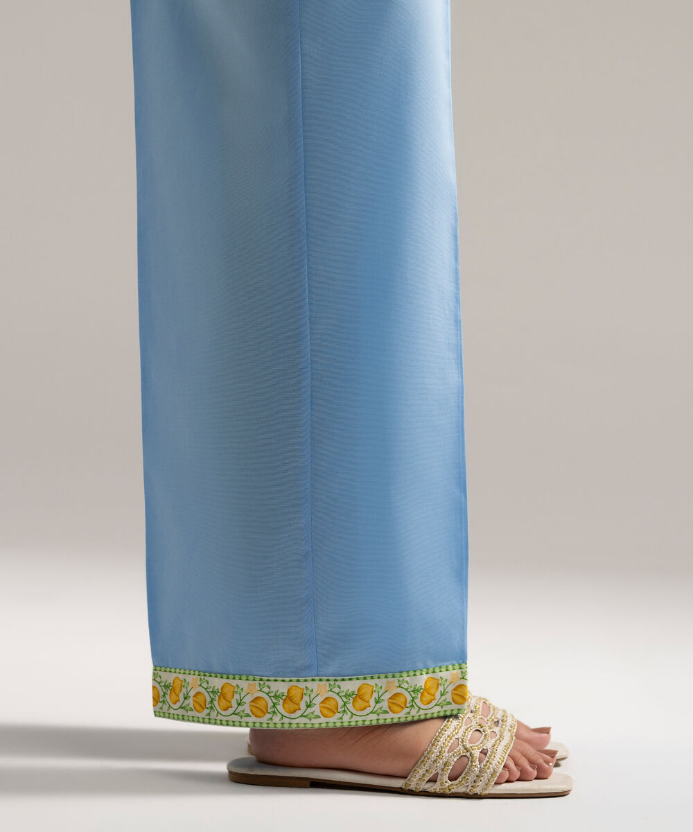 Women's RTW Cambric Solid Blue Straight Pants