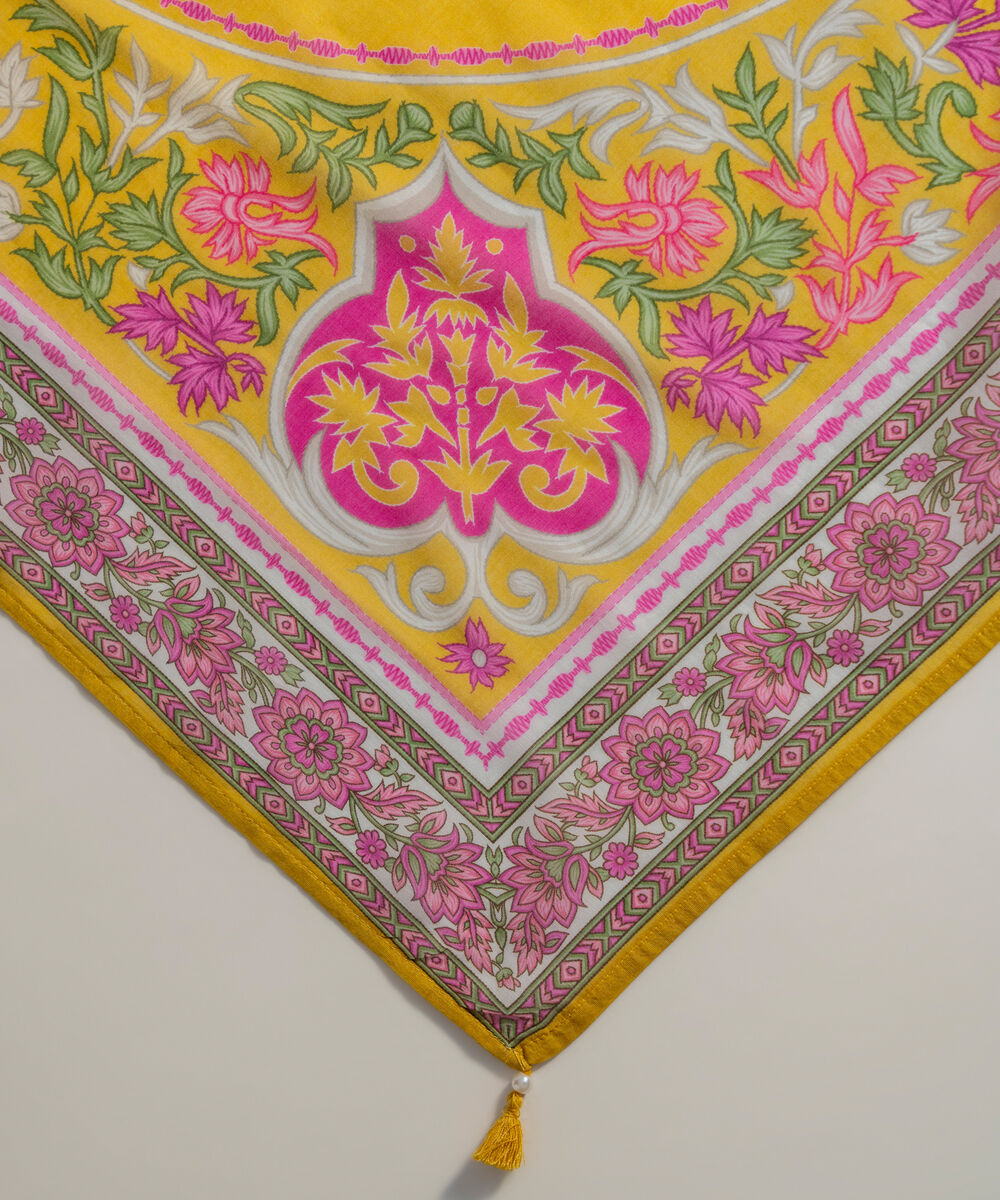 Women's RTW Fine Voil Printed Yellow Dupatta