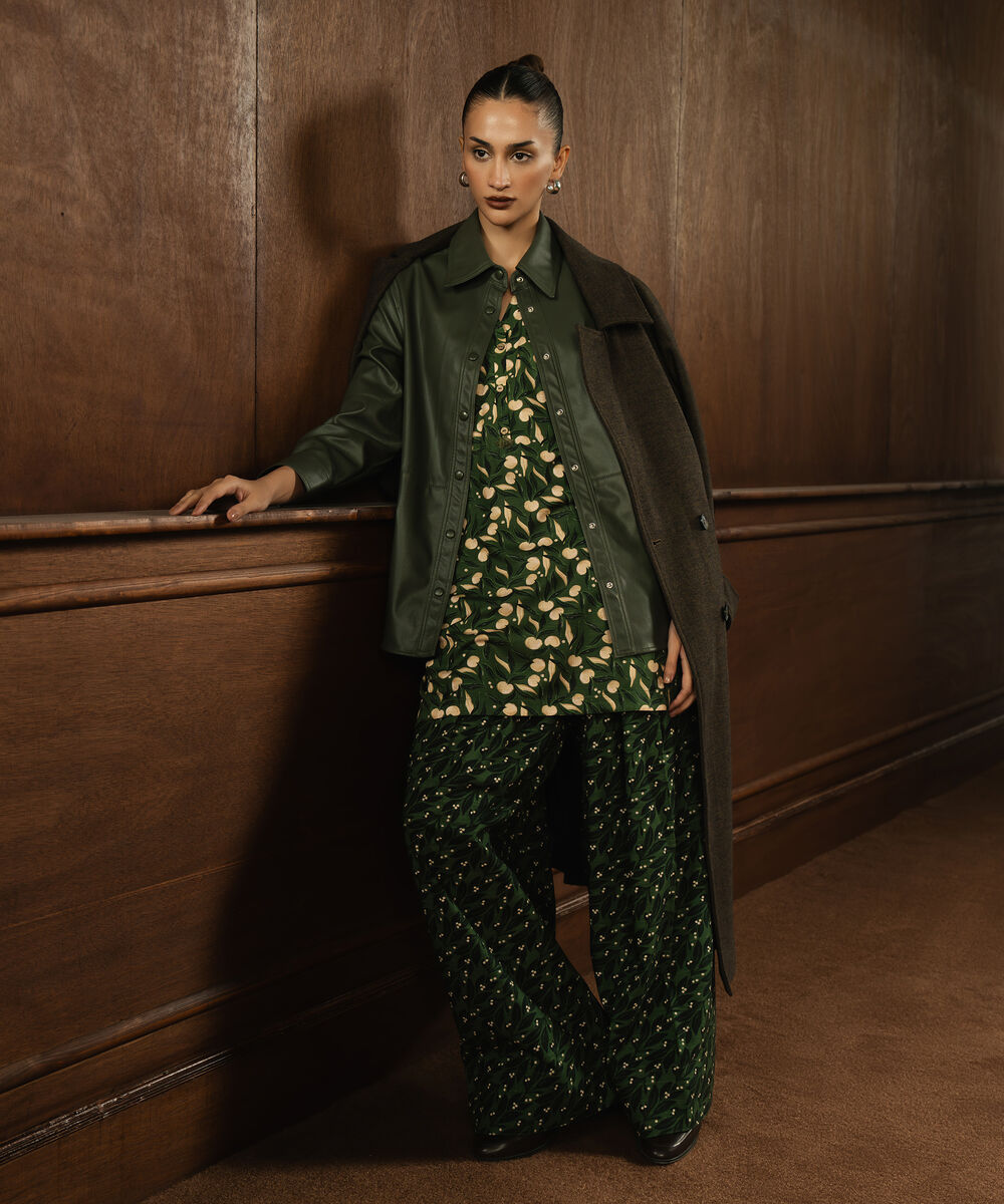 Women's RTW Khaddar Printed Green Farshi Shalwar