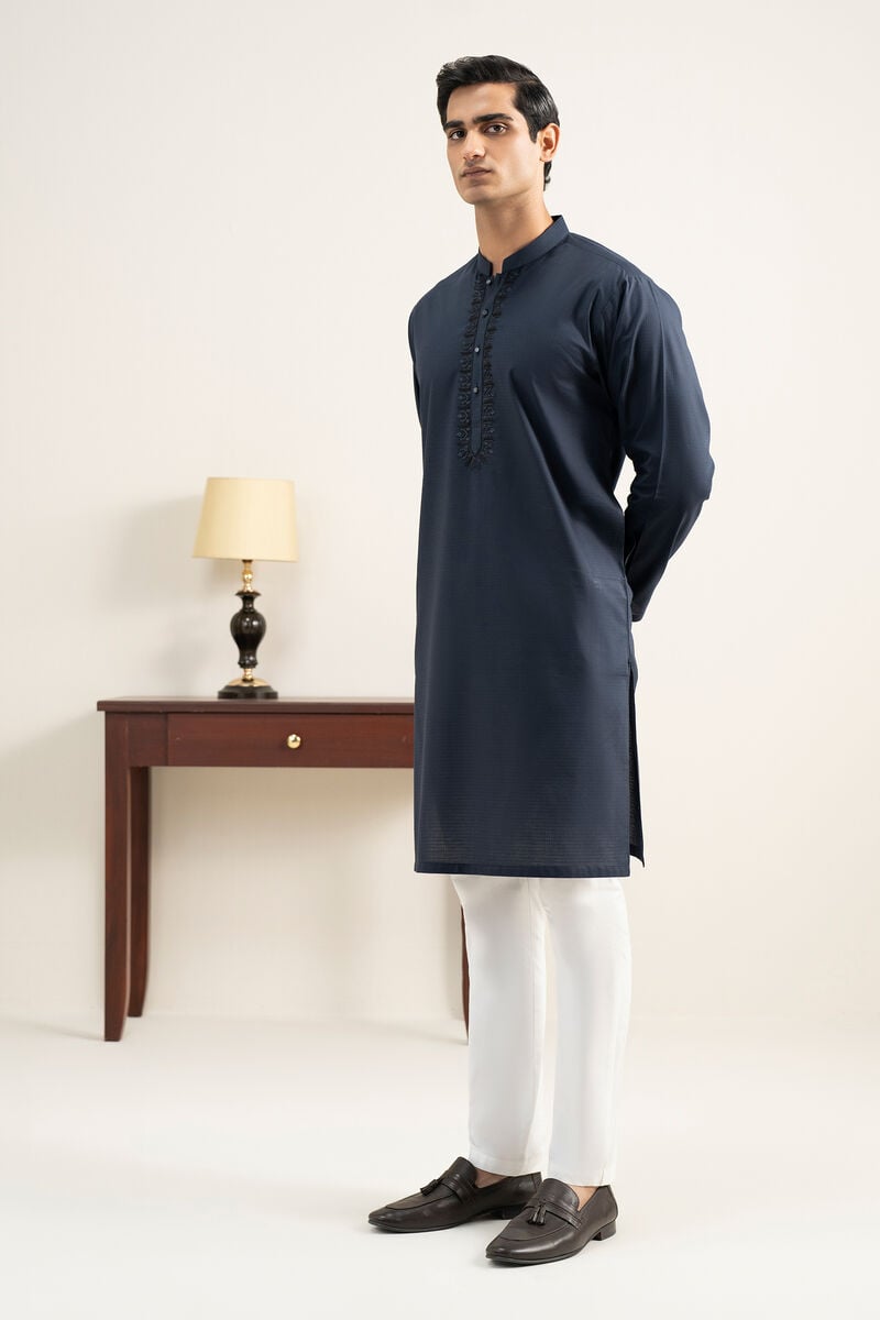 Embroidered Cotton Jacquard Kurta
