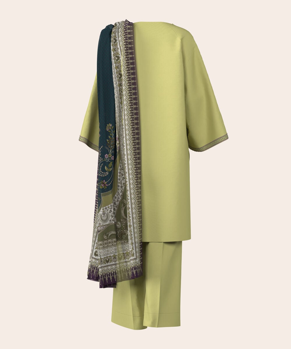 Women's Unstitched Lawn Light Yellow  Embroidered 3 Piece Suit