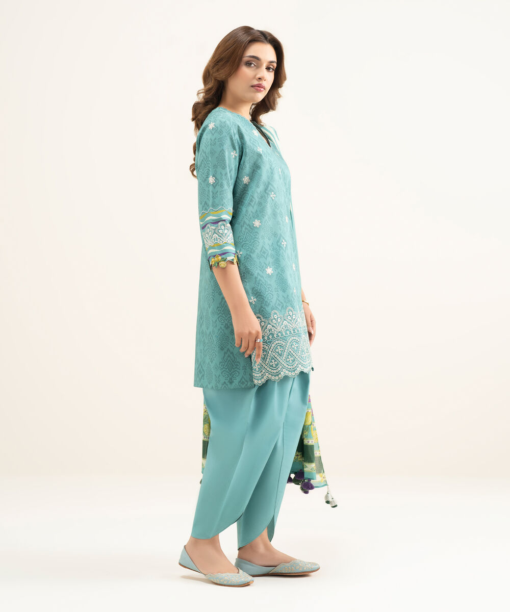 Women's Unstitched Lawn Blue Embroidered 3 Piece Suit