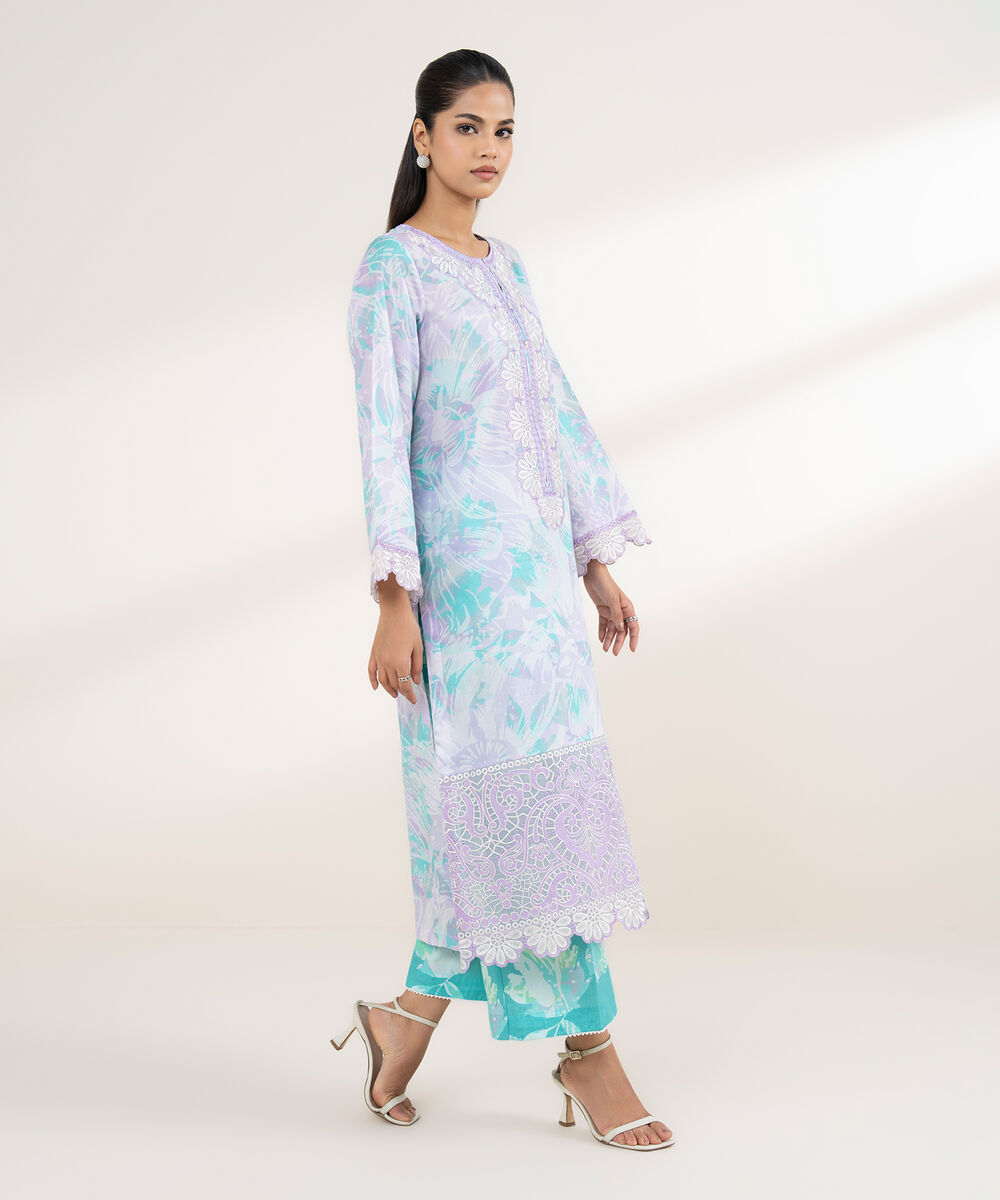 Women's RTW Lawn Purple Embroidered A-Line Shirt