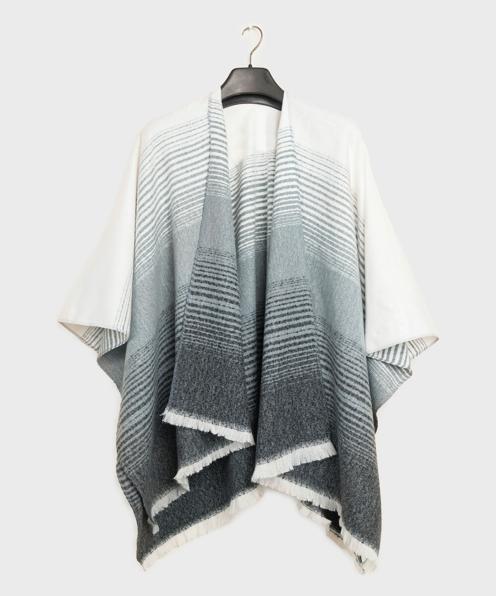Women's Western Wear Grey & White Striped Cape Shawl