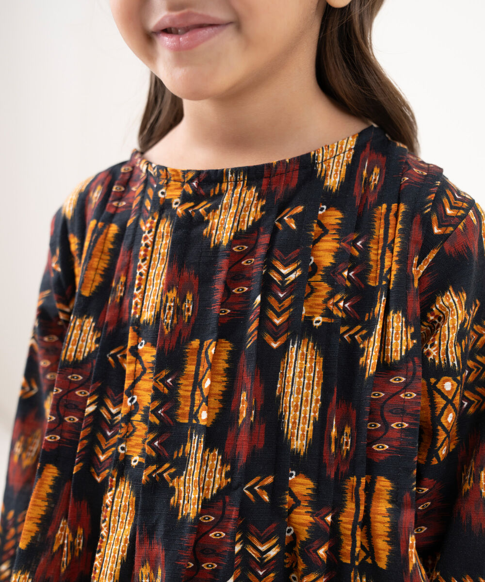 Girl's Light Khaddar Printed Black 2 Piece Suit