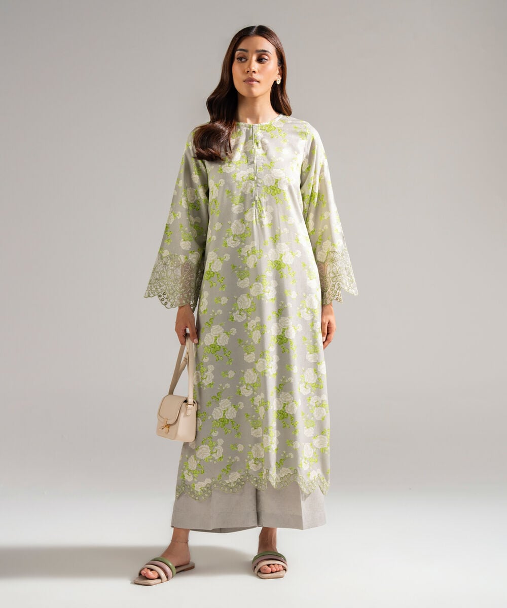 Women's RTW Self Jacquard Embroidered Grey 2 Piece Suit