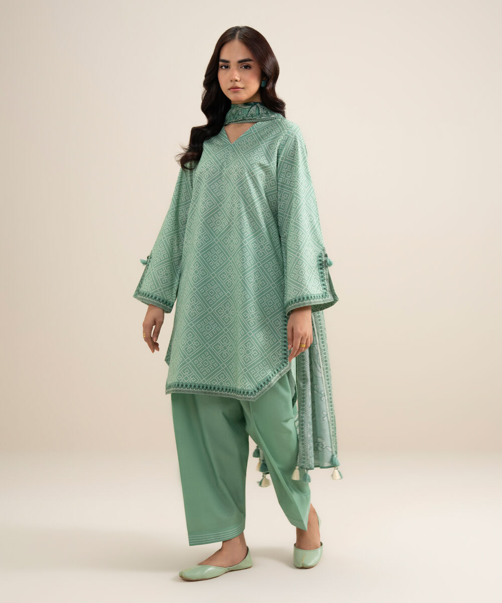 Women's Unstitched Lawn Printed Light Teal 3 Piece Suit