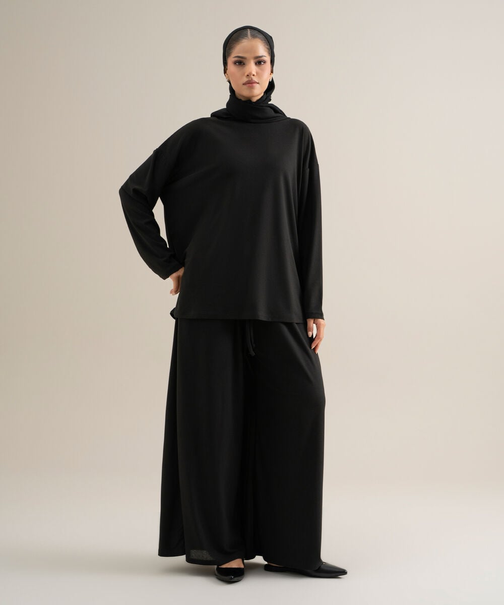 Women's Cotton Black Jersey Knit Top