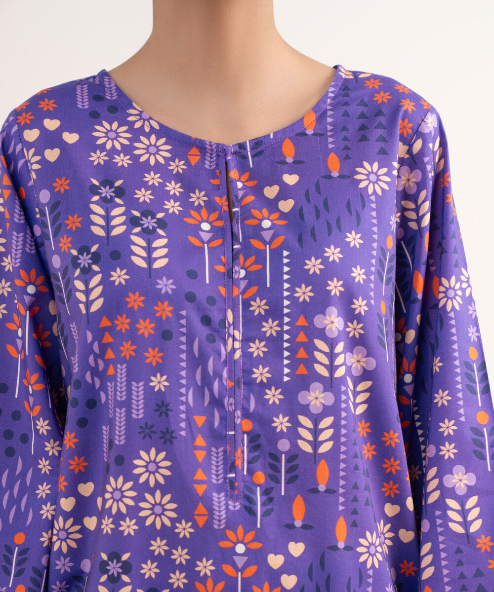 Women's RTW Lawn Viscose Purple Printed A-Line Shirt