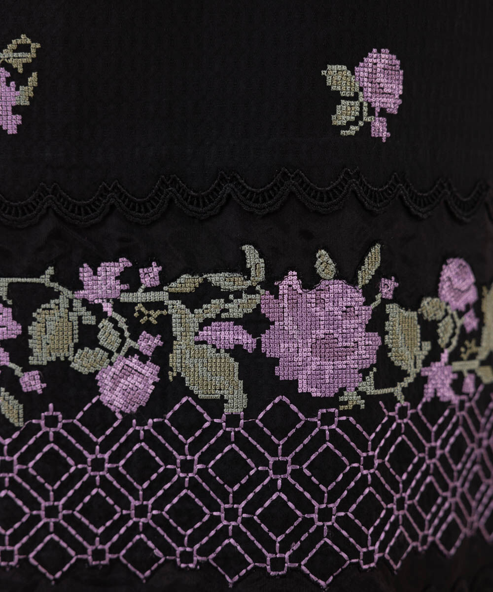 Women's Unstitched Black Dobby 3 Piece Suit