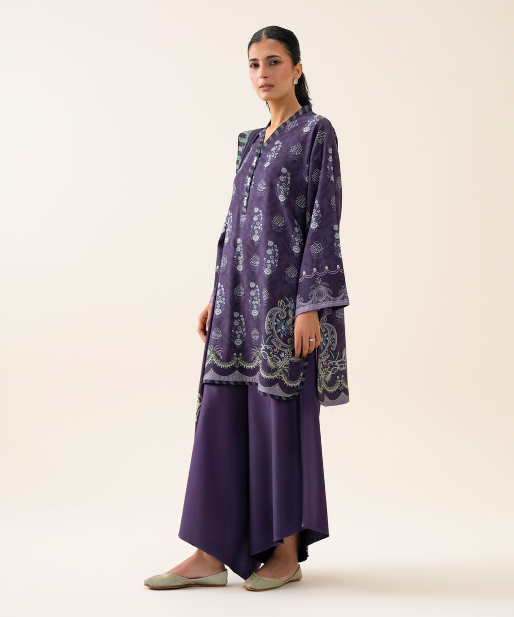 Women's Unstitched Viscose Linen Printed Blue 3 Piece Suit
