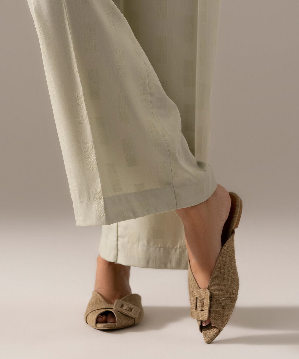 Women's RTW Poly Viscose Jacquard Solid Seafoam Green Culottes