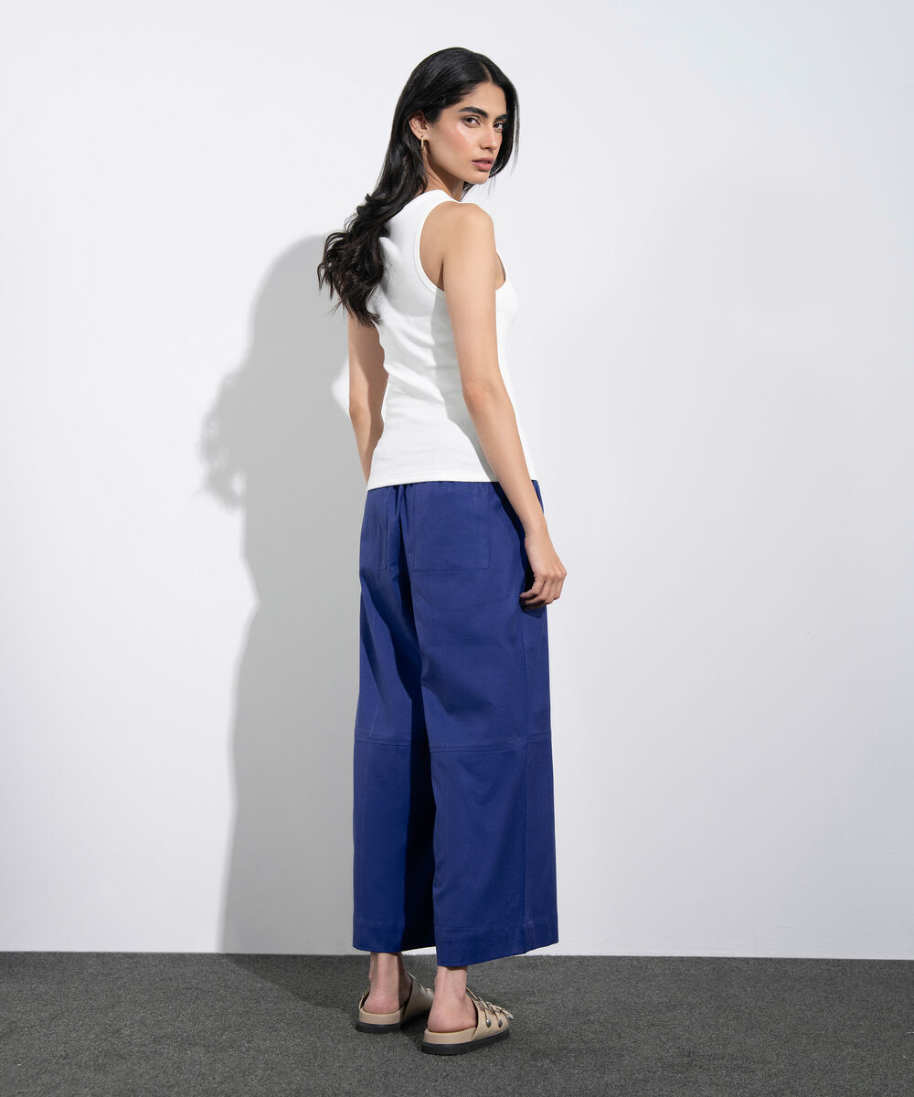 Women's Western Blue Linen Blend Culottes