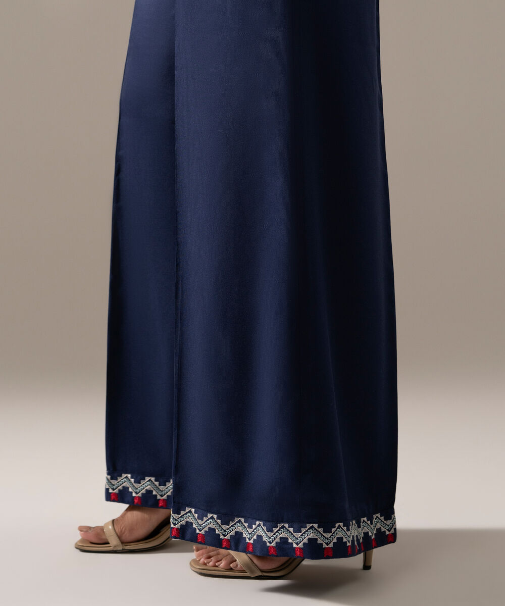 Women's RTW Bedford Solid Blue Flared Pants