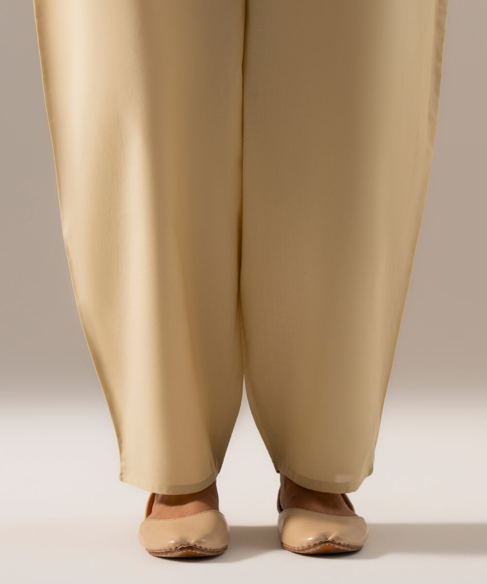 Women's RTW Cambric Solid Off White Regular Shalwar
