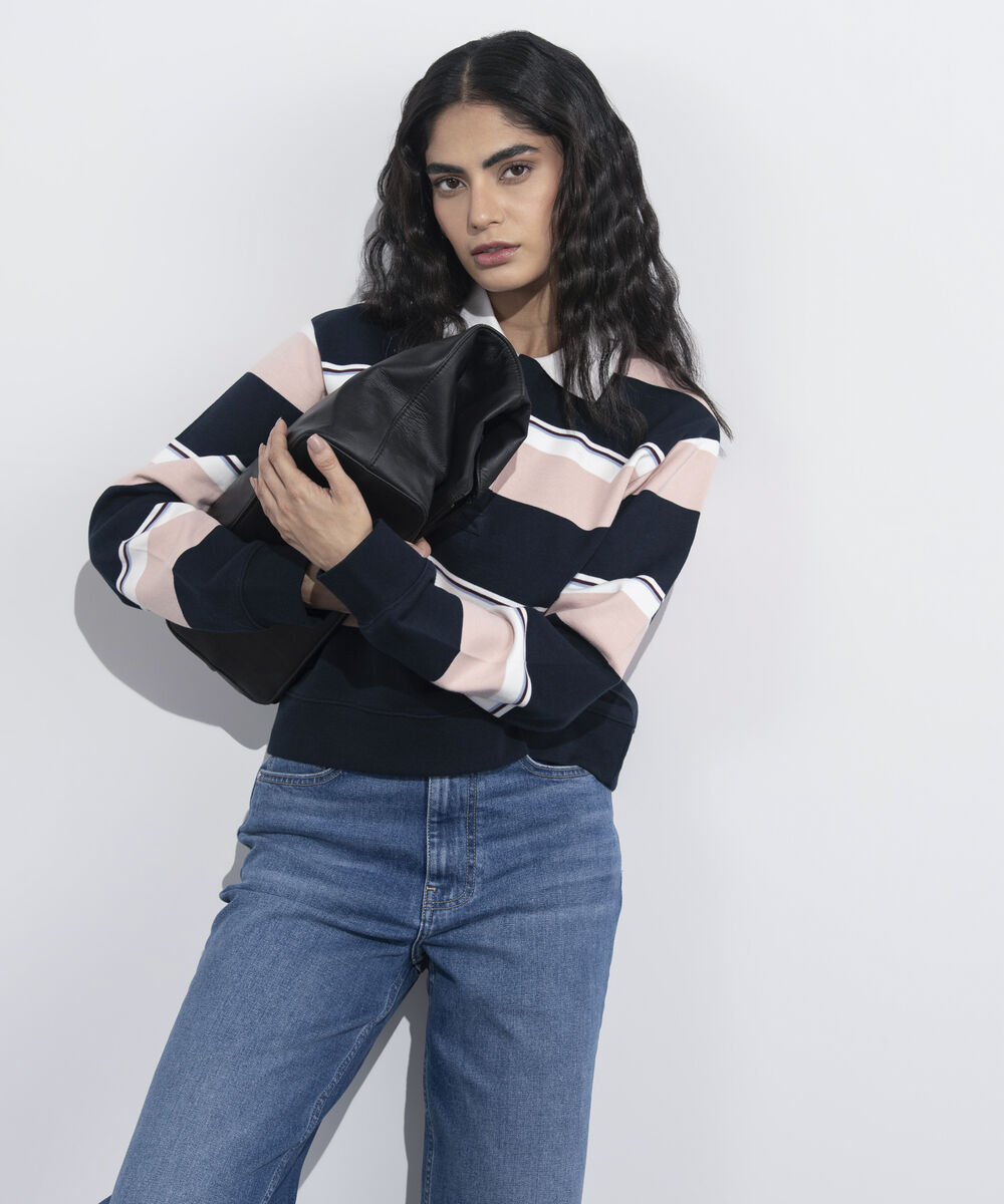 Women's Western Wear Multi Striped Polo Neck Sweatshirt