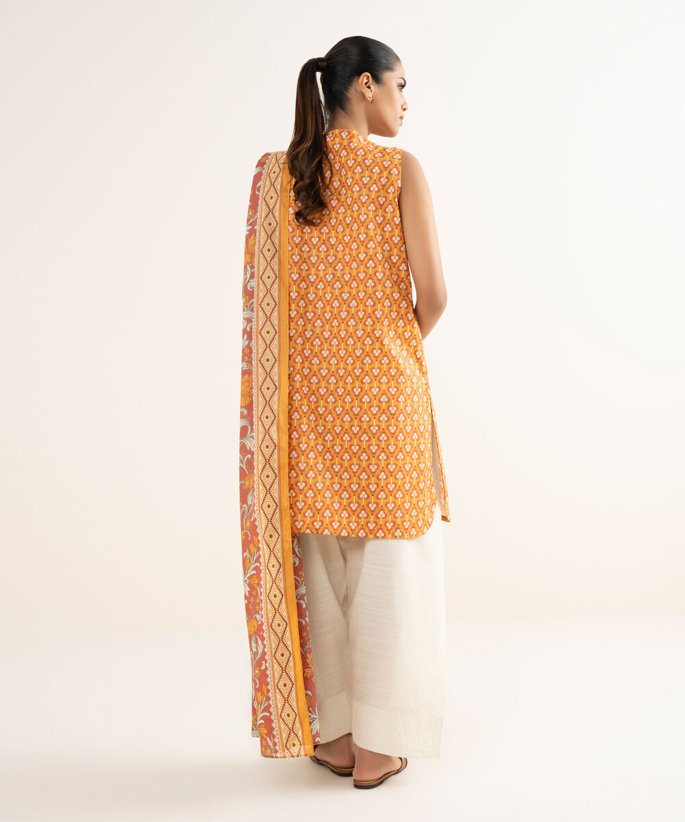 Women's Unstitched Cotton Printed Pink Two Piece Suit