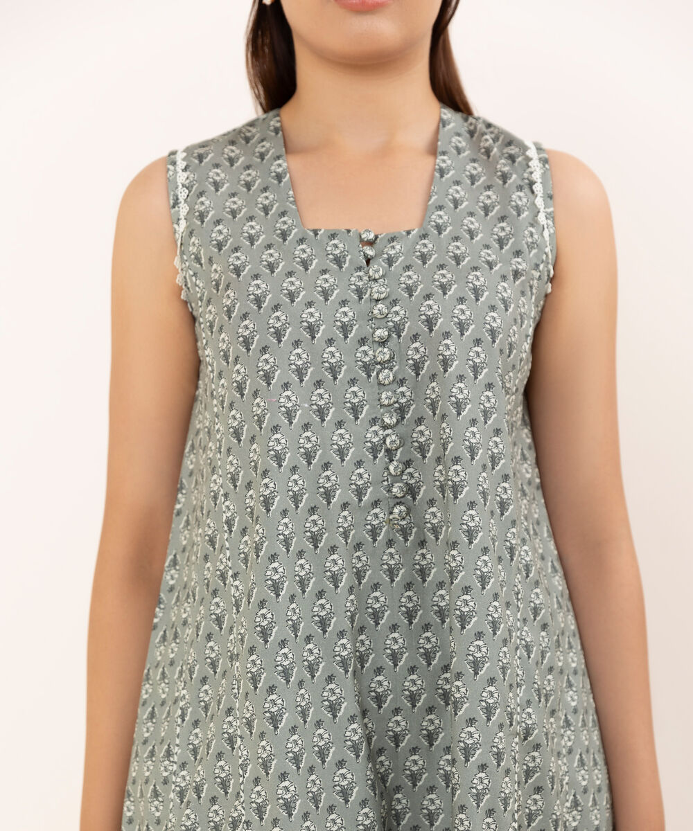 Women's Unstitched Cotton Printed Grey Three Piece Suit