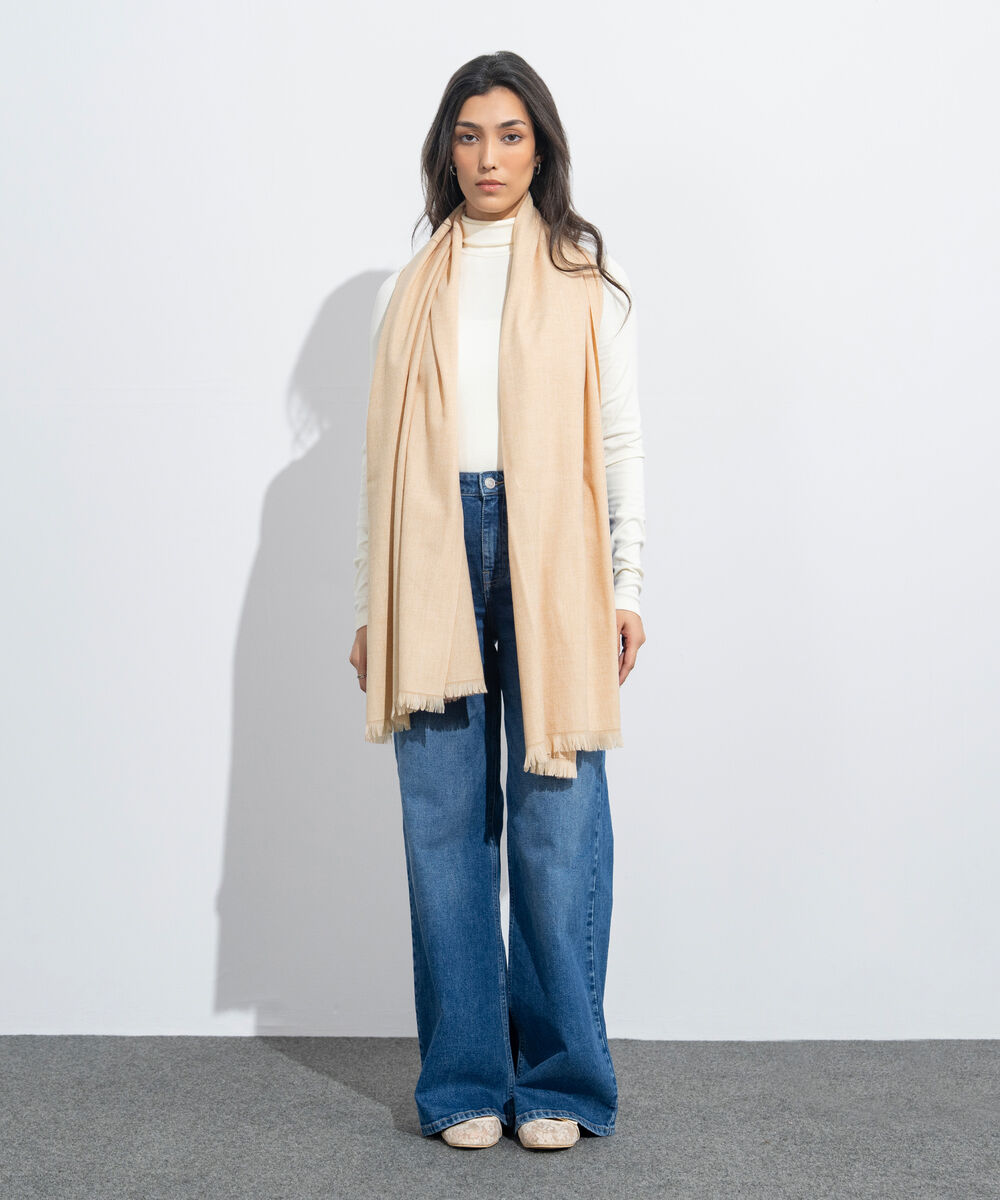 Women's Western Wear Off White Plain Woollen Scarf