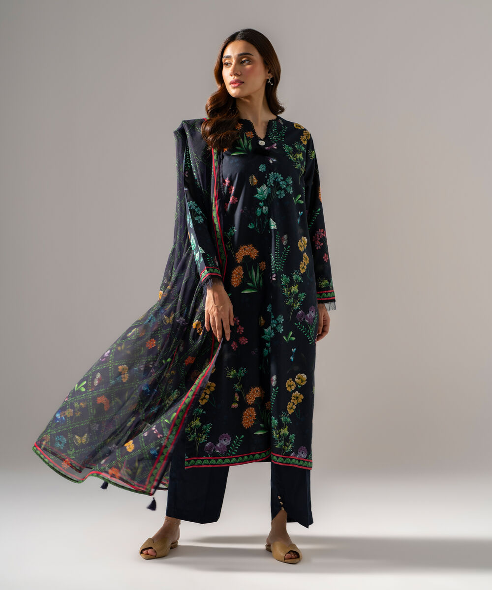 Women's RTW Blended chiffon Printed Purple Dupatta