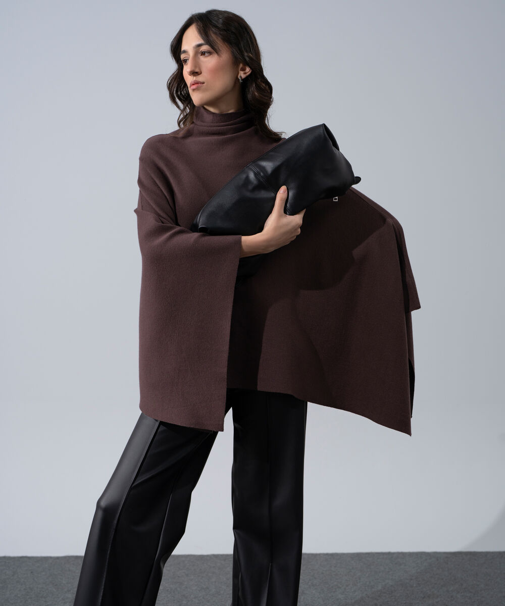 Women's Western Wear Brown Cape Knit Jumper