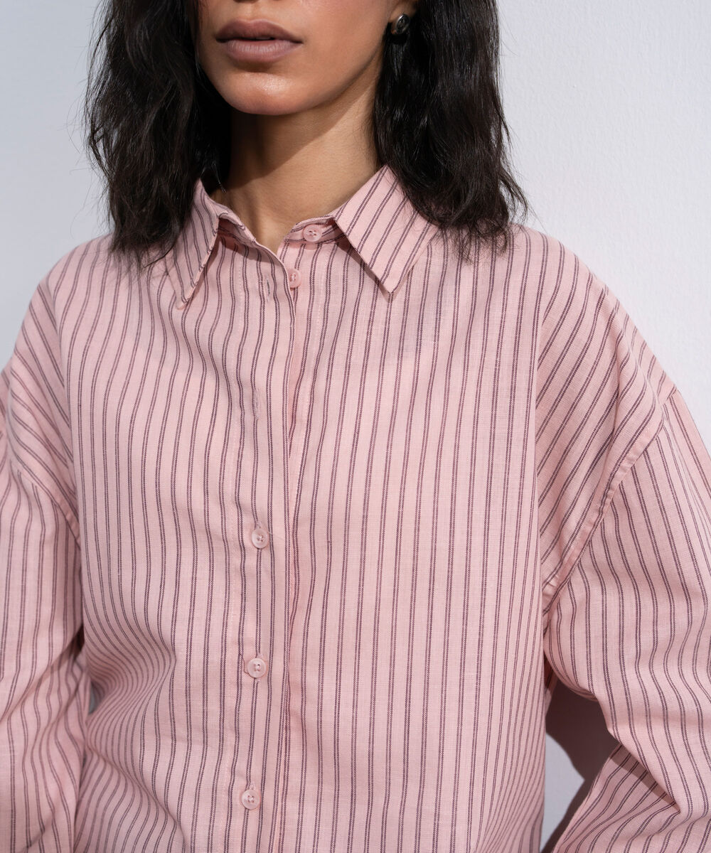 Women's Multi Cinched Waist Linen Blend Shirt