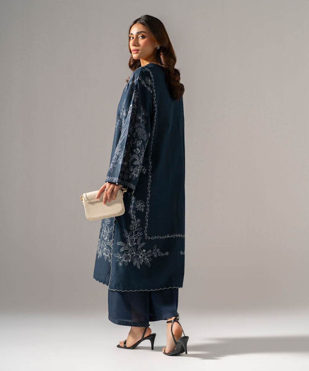 Women's RTW  Cross Hatch Printed Dark Blue Drop Shoulder