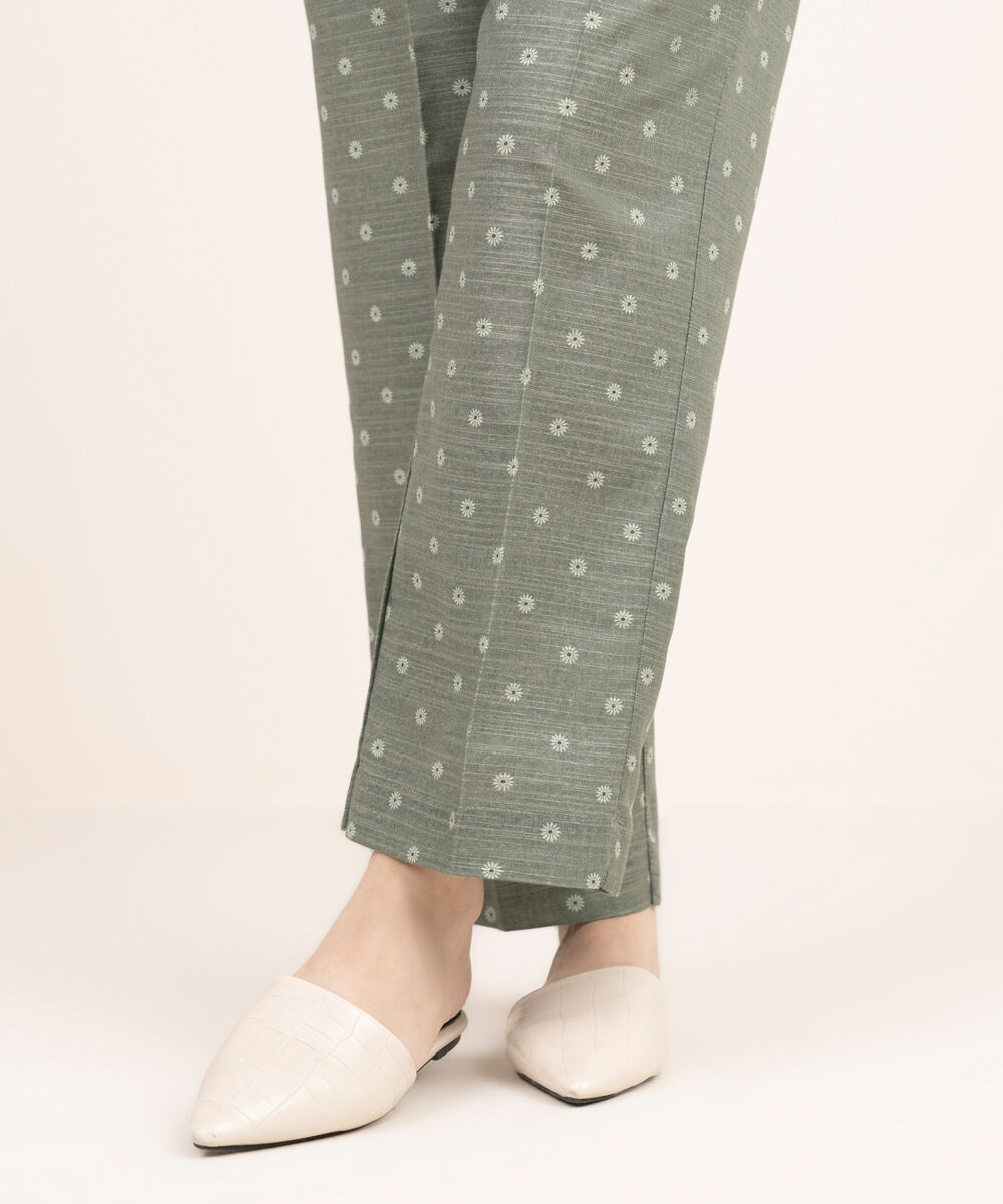Women's RTW Cotton Printed Grey Straight Pants