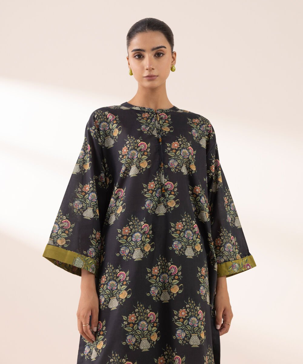 Women's RTW Lawn Black Printed Boxy Shirt