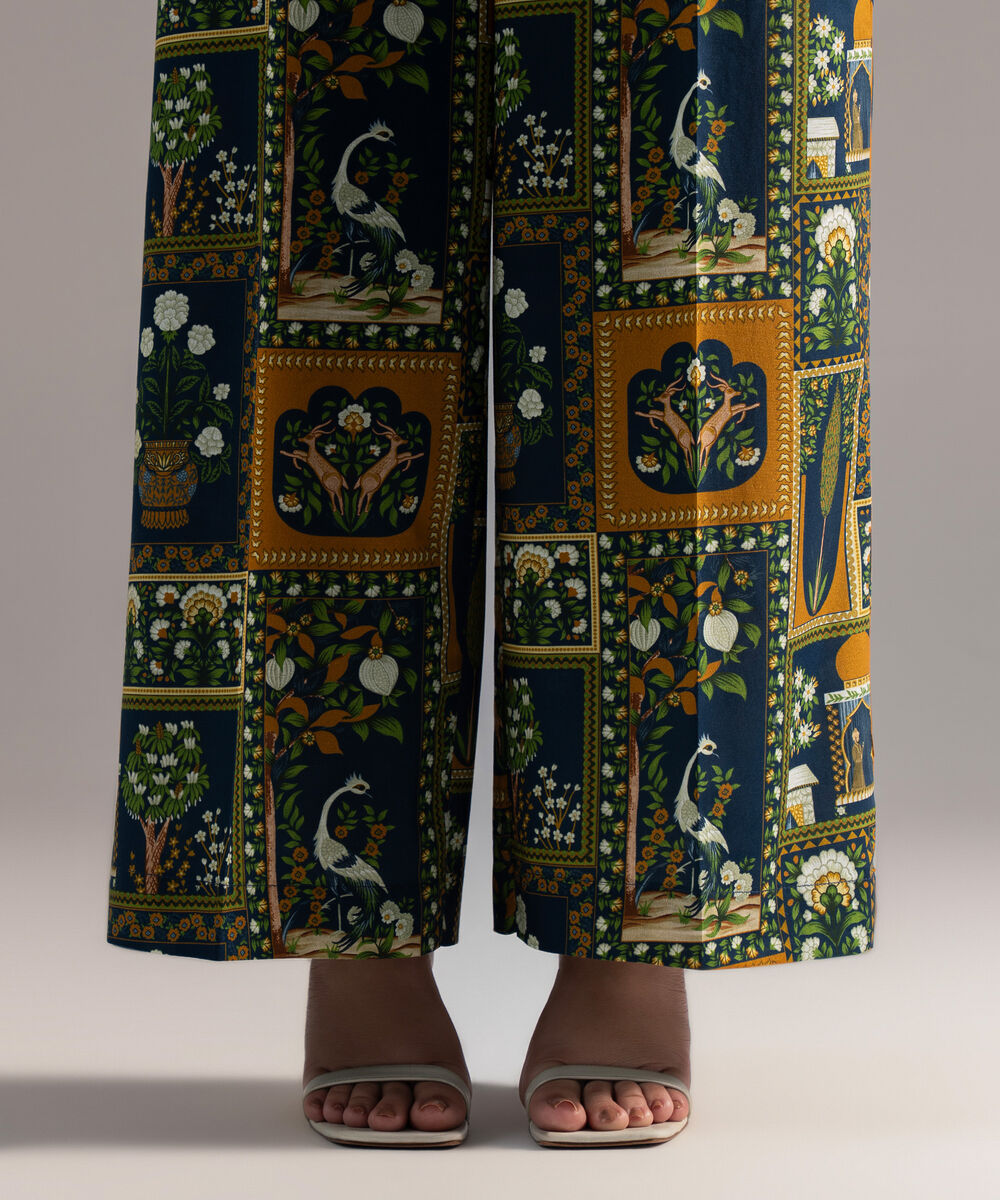 Women's RTW Cambric Printed Dark Blue Culottes