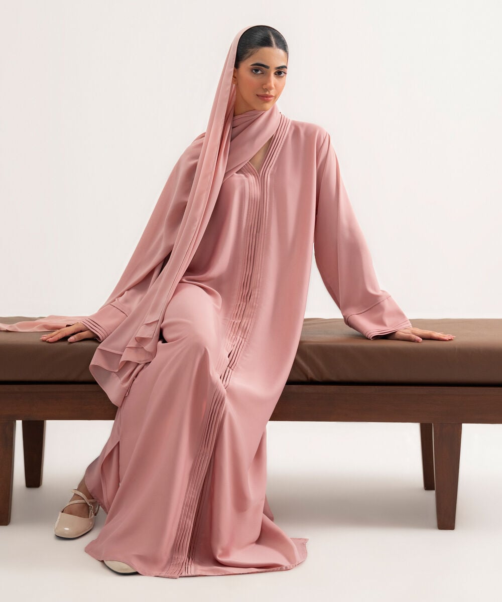Women's Polyester Pink Regular Abaya Set