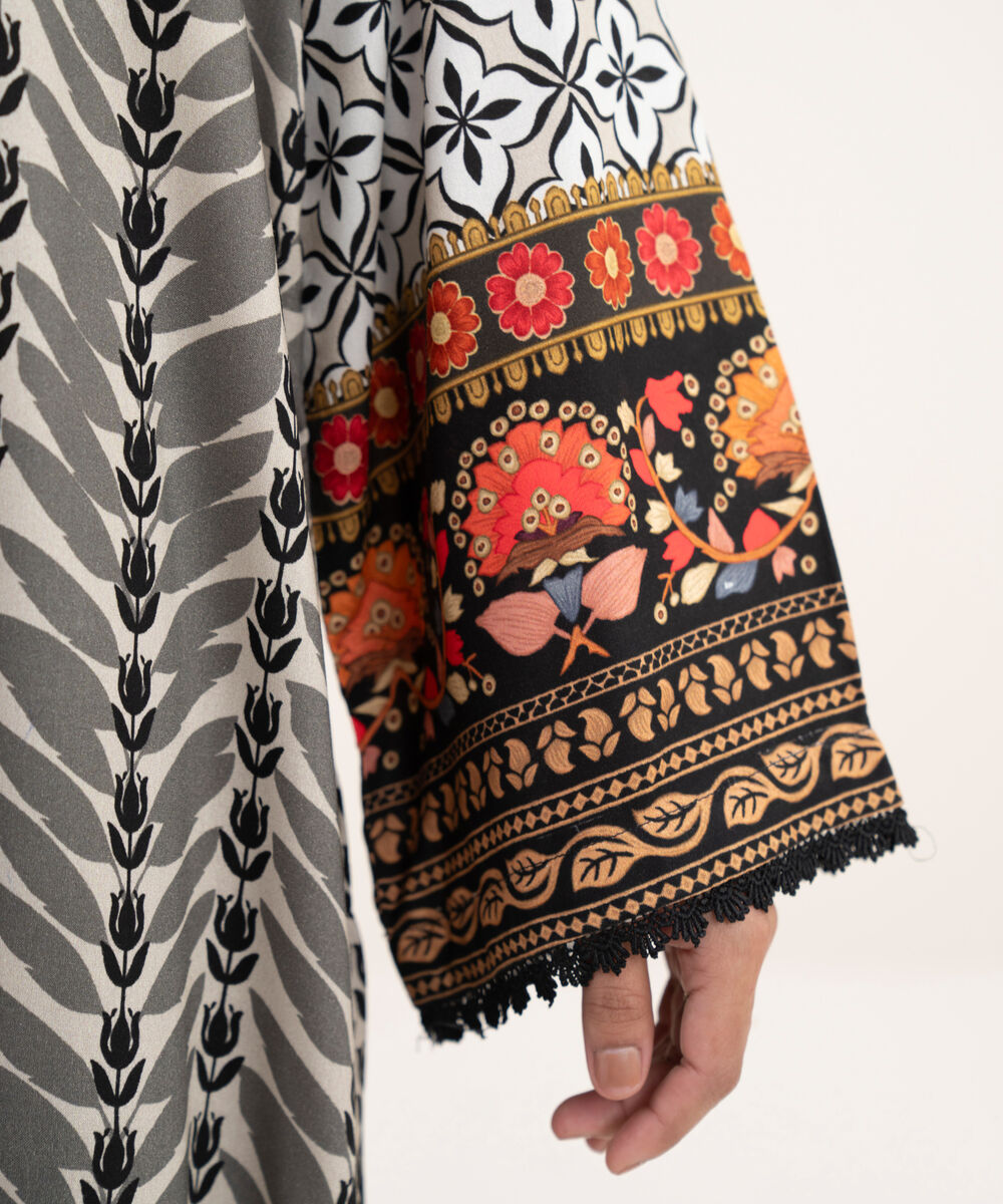 Women's RTW Viscose Linen Printed A-Line Grey Shirt