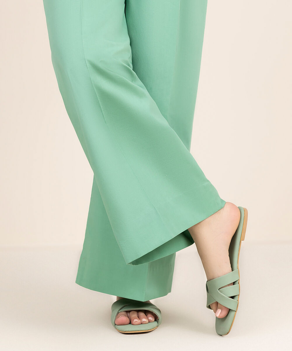 Women's Unstitched Cotton Printed Green Trousers Fabric