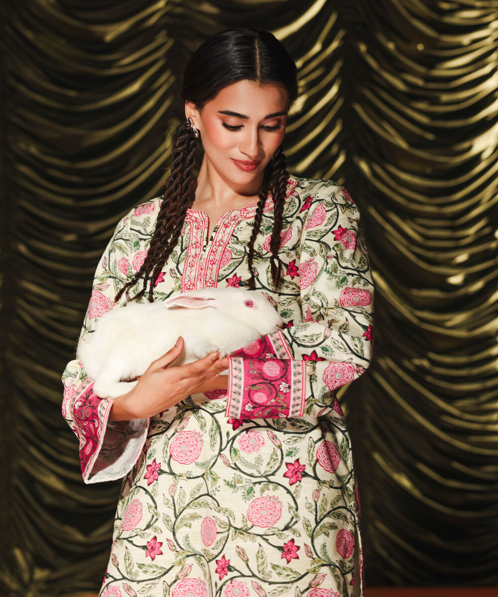 Women's RTW Khaddar Embroidered Straight Pale Yellow Shirt