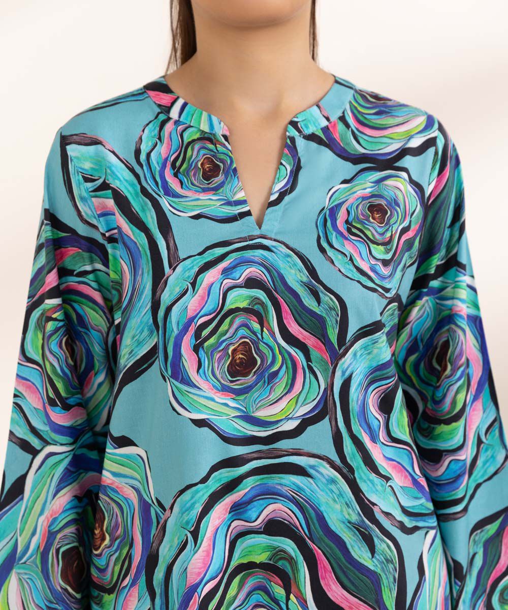 Women's Pret Cotton Viscose Printed Multi A-Line Shirt