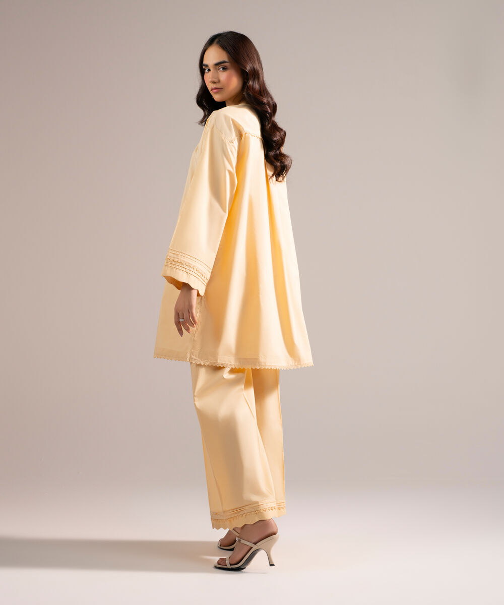 Women's RTW Poplin Solid Peach Drop Shoulder Shirt
