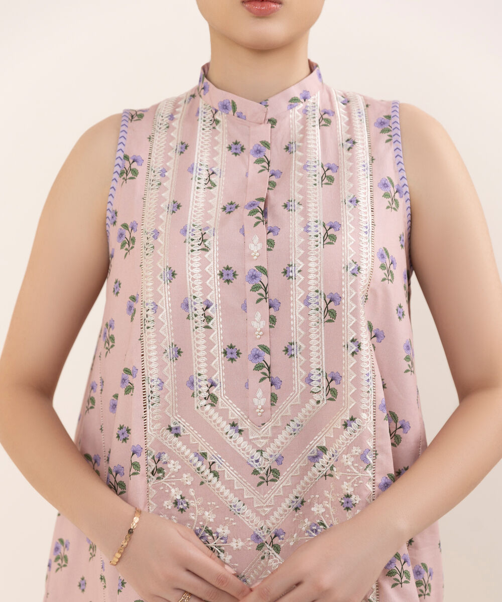 Women's Unstitched Cotton Embroidered Multi Two Piece Suit