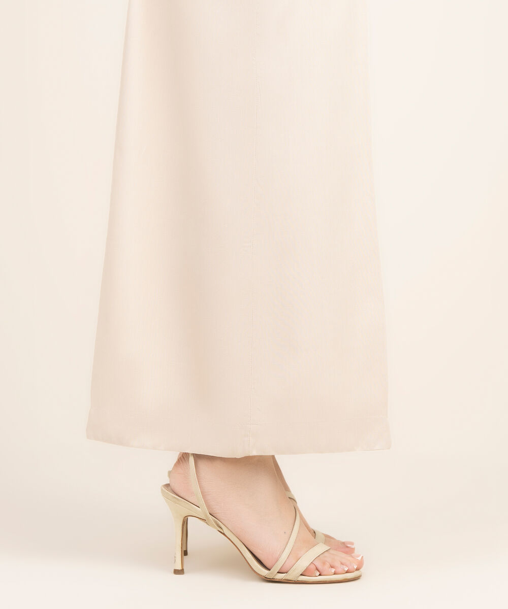 Women's RTW Viscose Linen Solid Beige Flared Pants