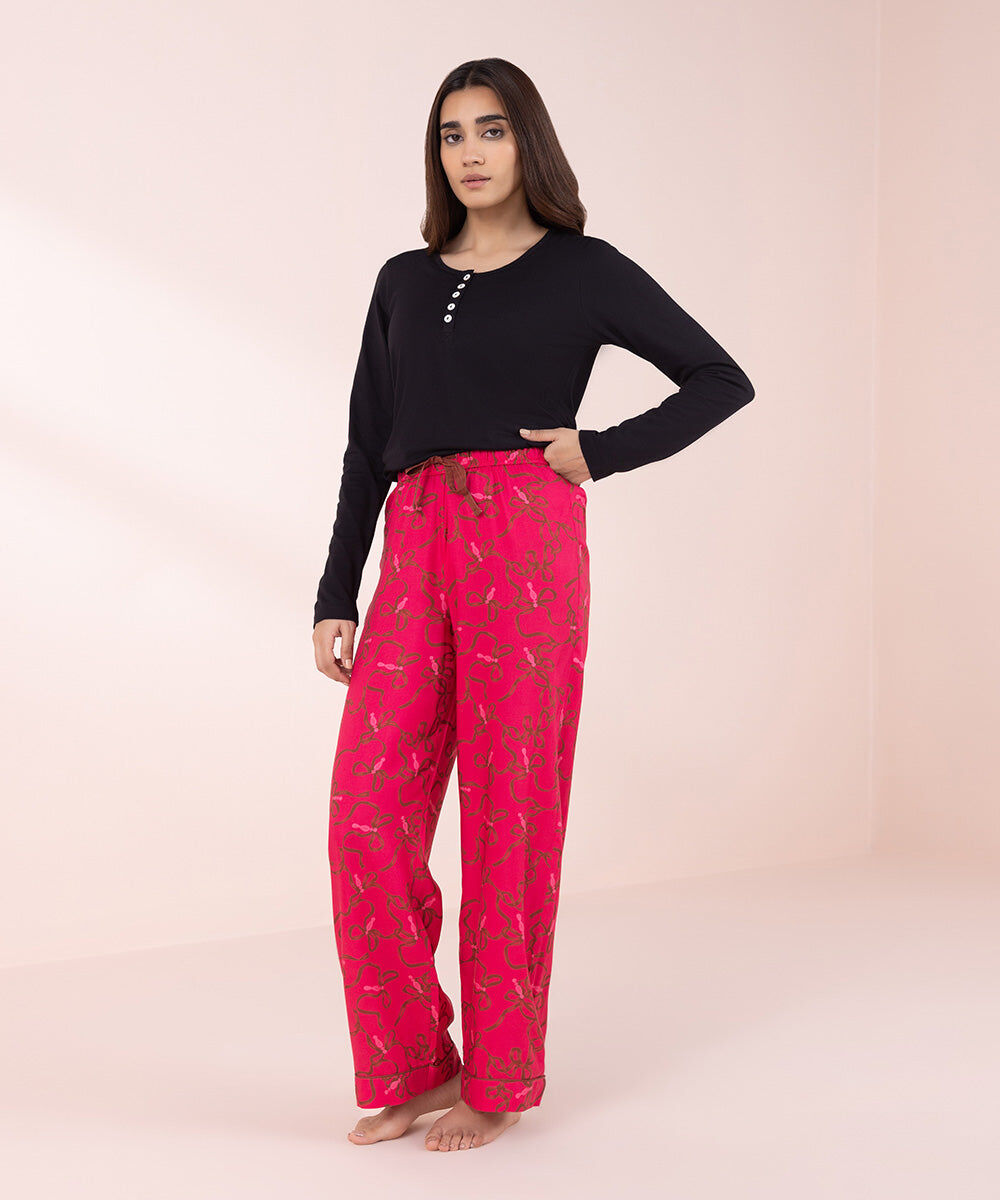 Women's Sleepwear Red Rib Henley -Shirt