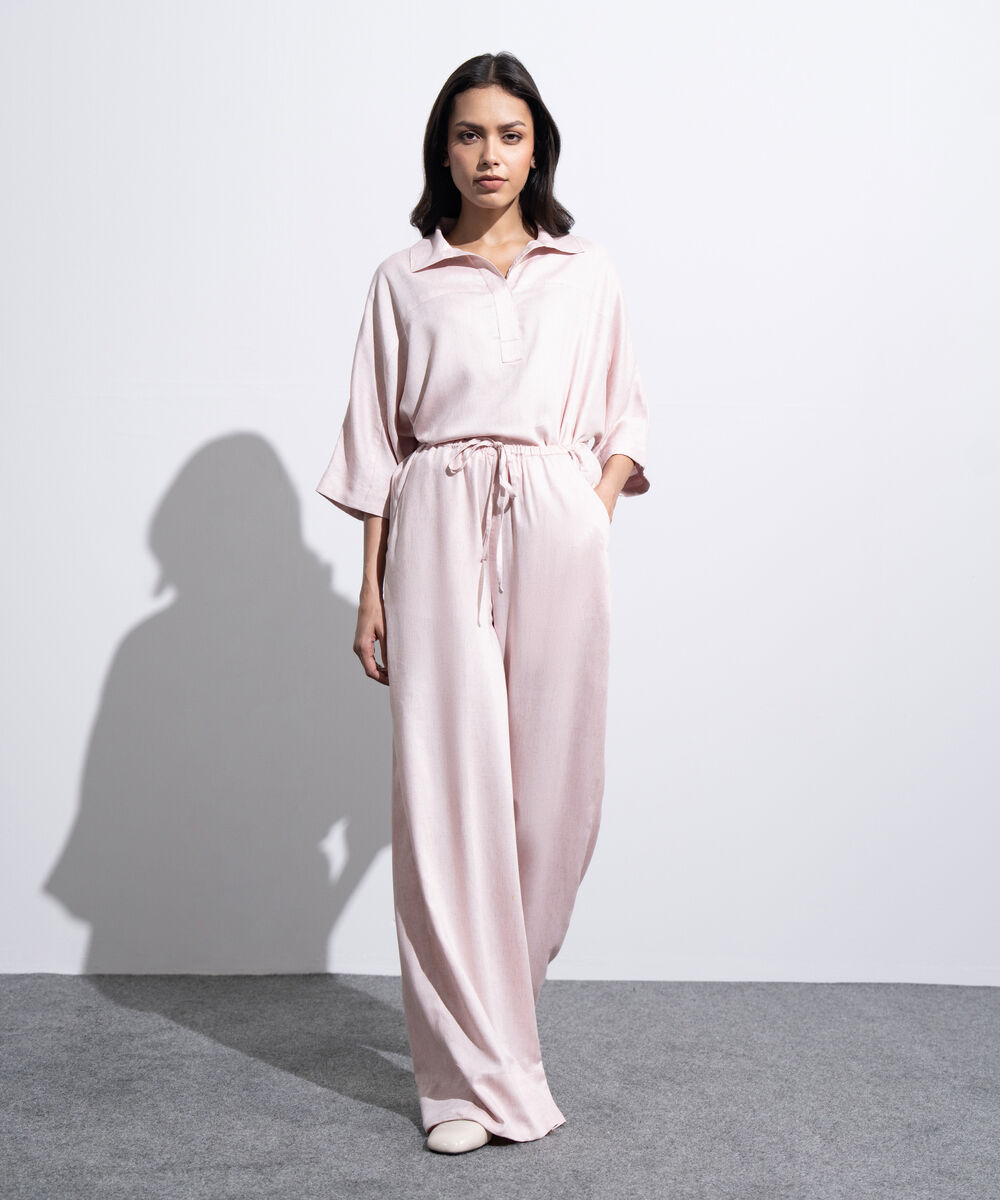 Women's Western Light Pink Wide Leg Pull-On Trousers