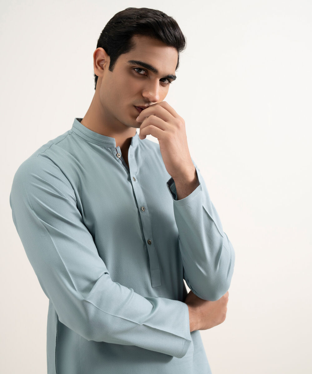 Men's Stitched Blue Grey Kurta