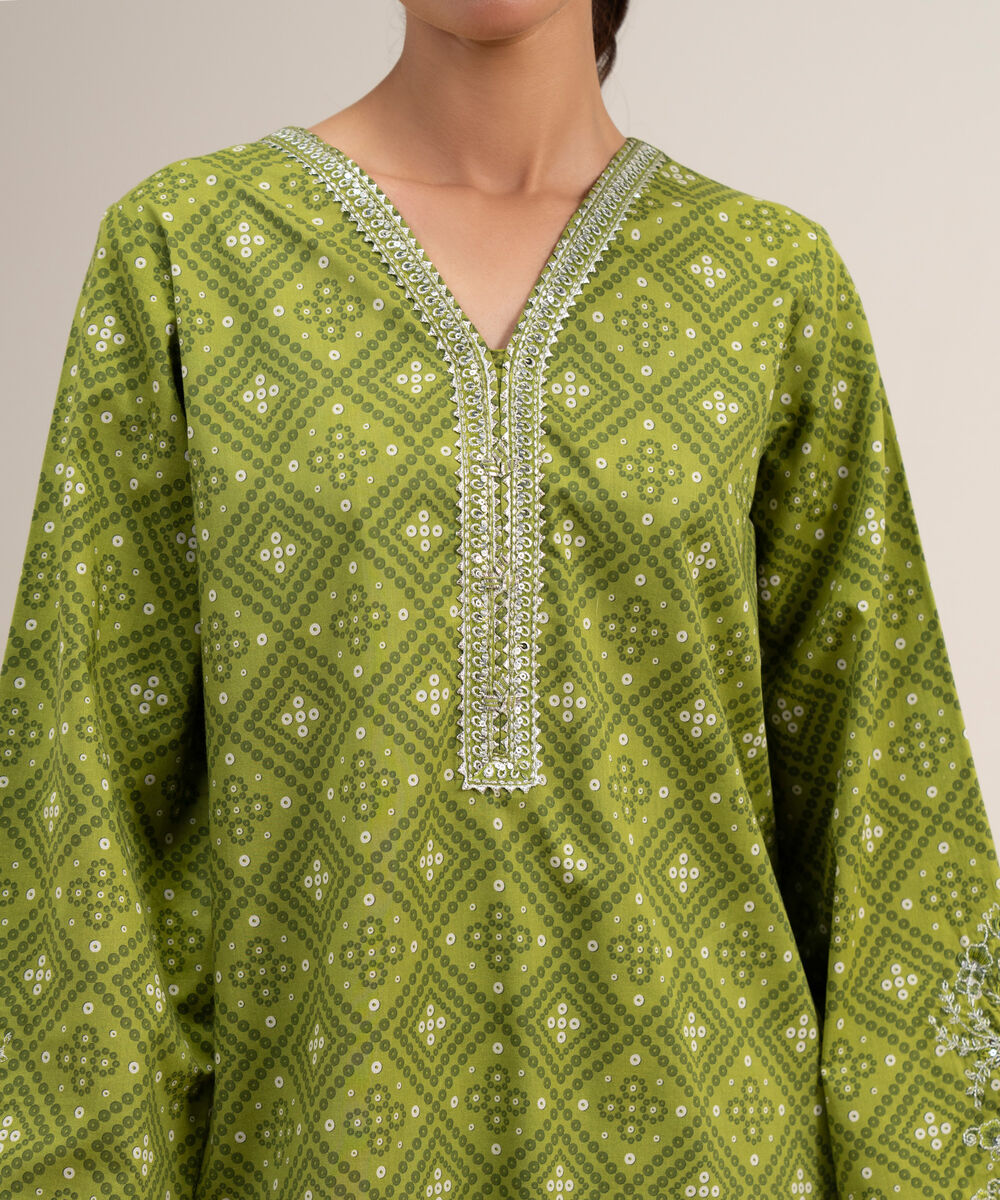 Women's Unstitched Lawn Embroidered Parrot Green 3 Piece Suit