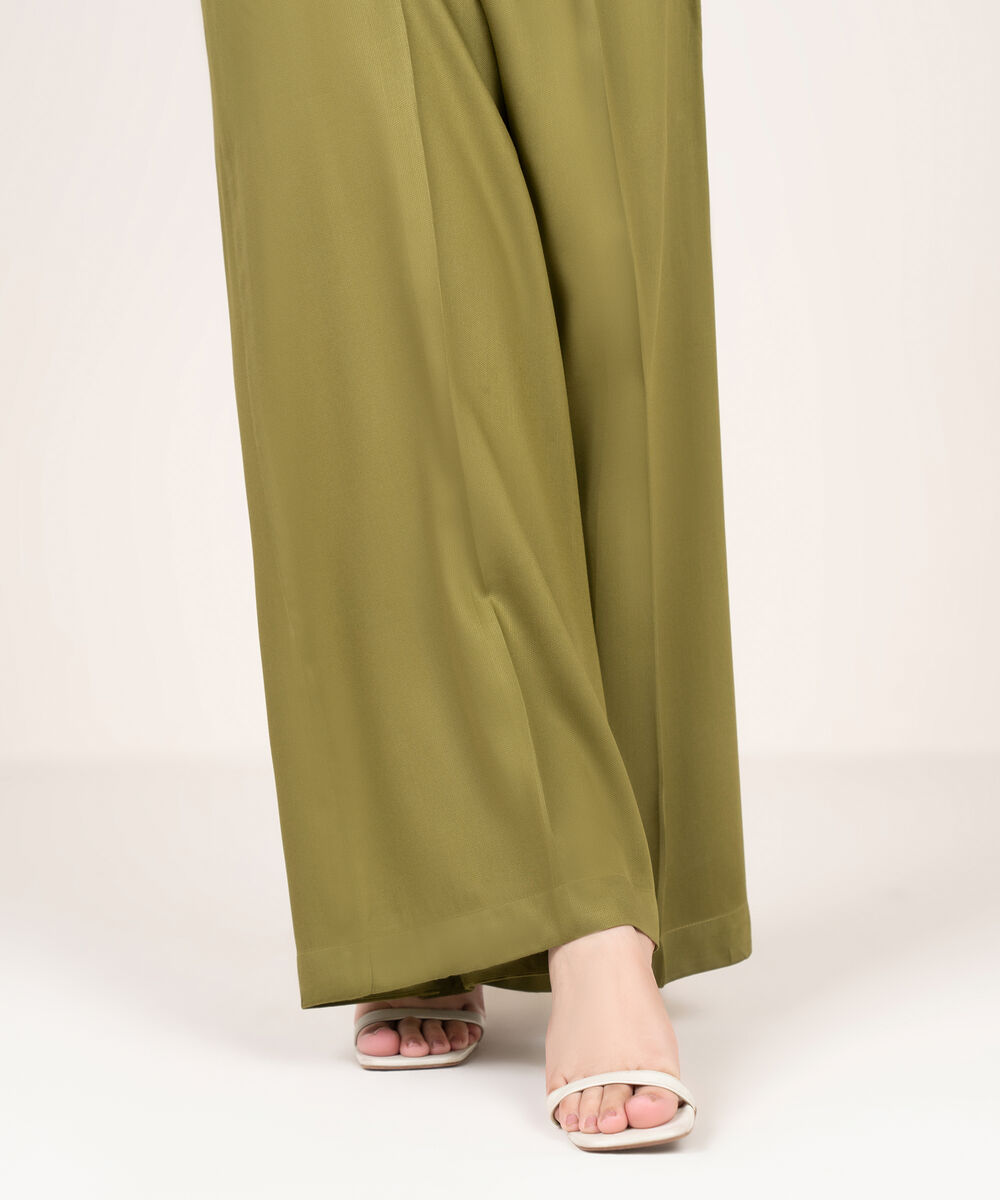 Women's RTW Bedford Solid Green  Flared Pants