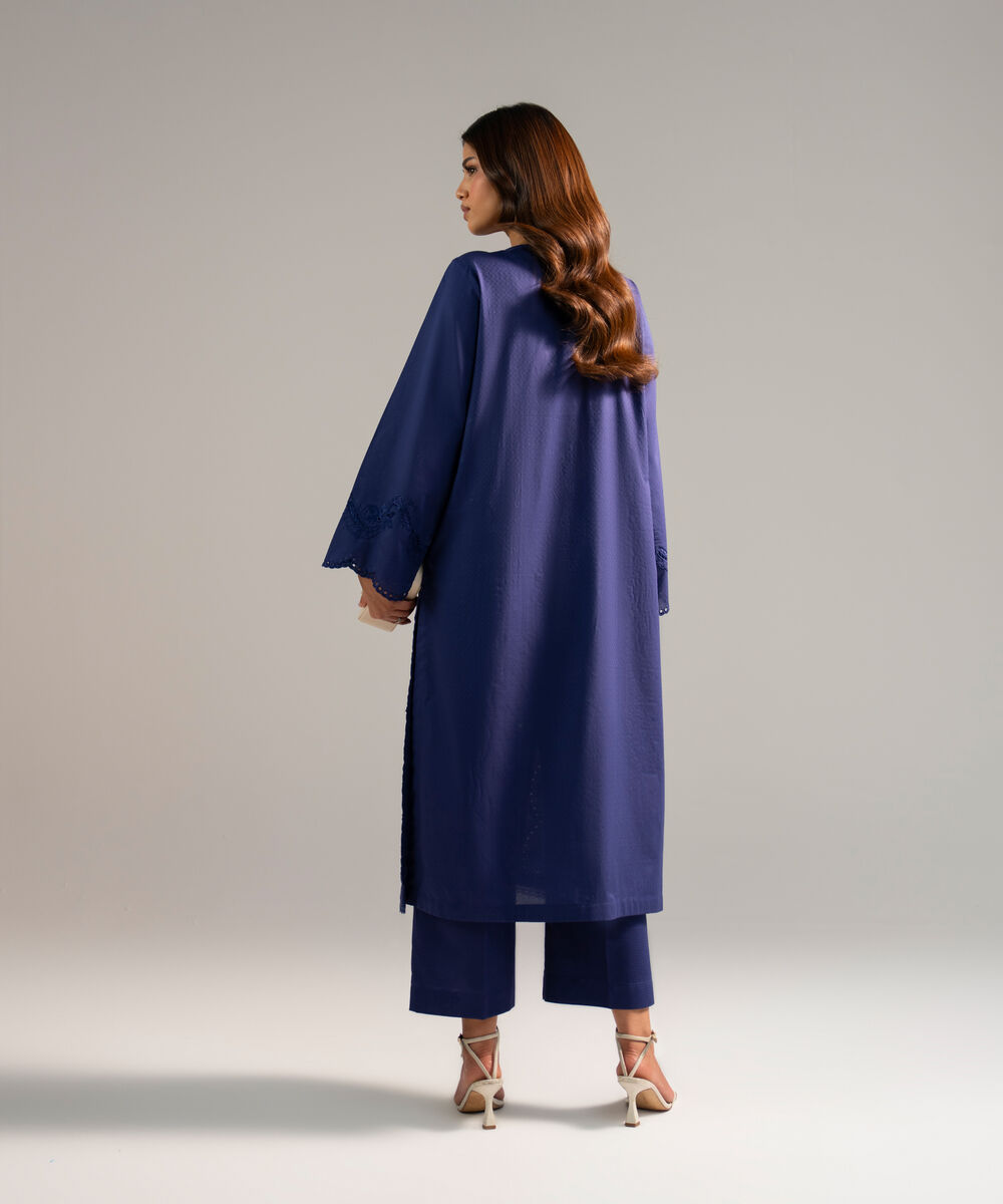 Women's RTW Dobby Embroidered Dark Blue 2 Piece Suit