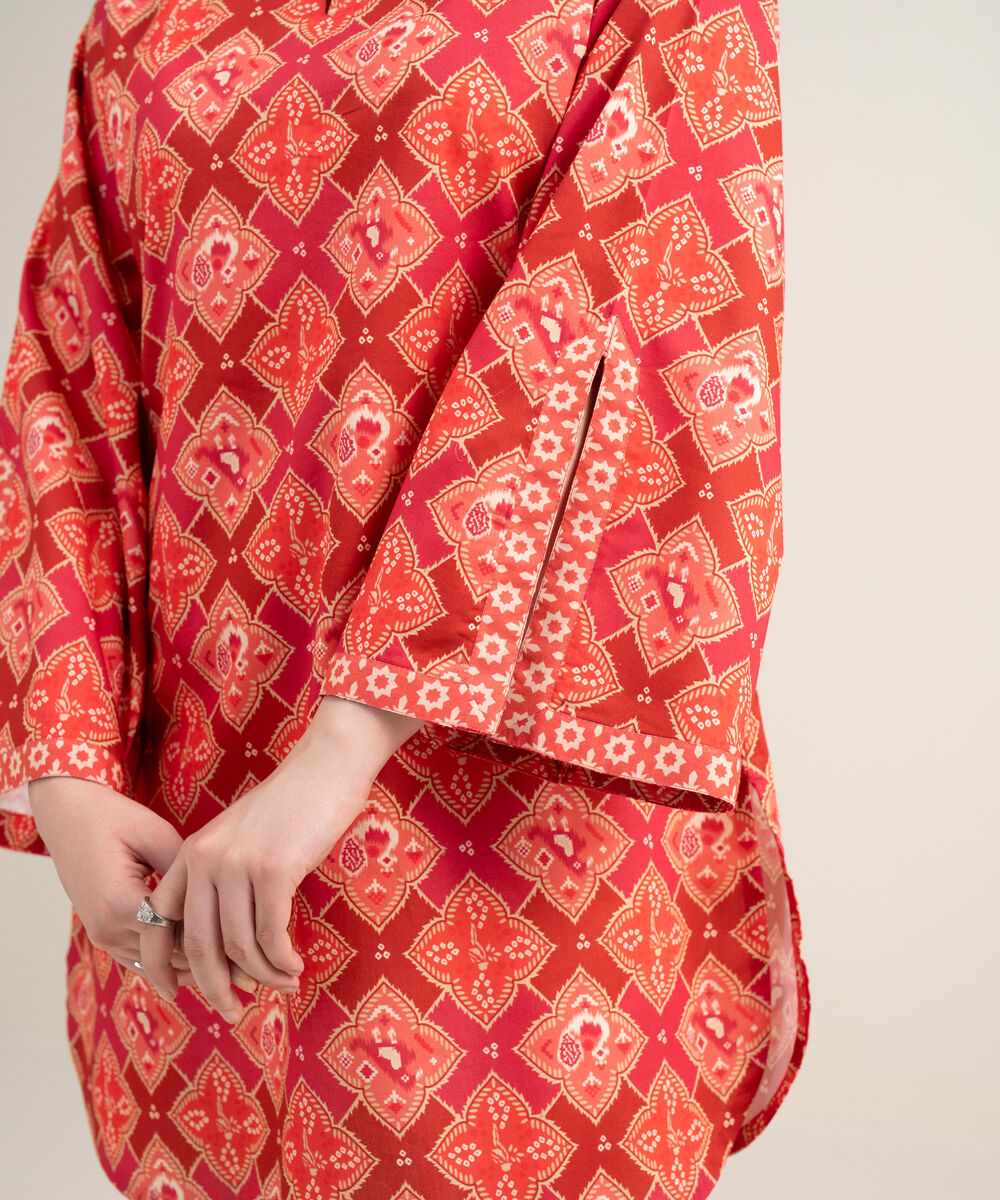 Women's Unstitched Lawn Printed Red Shirt