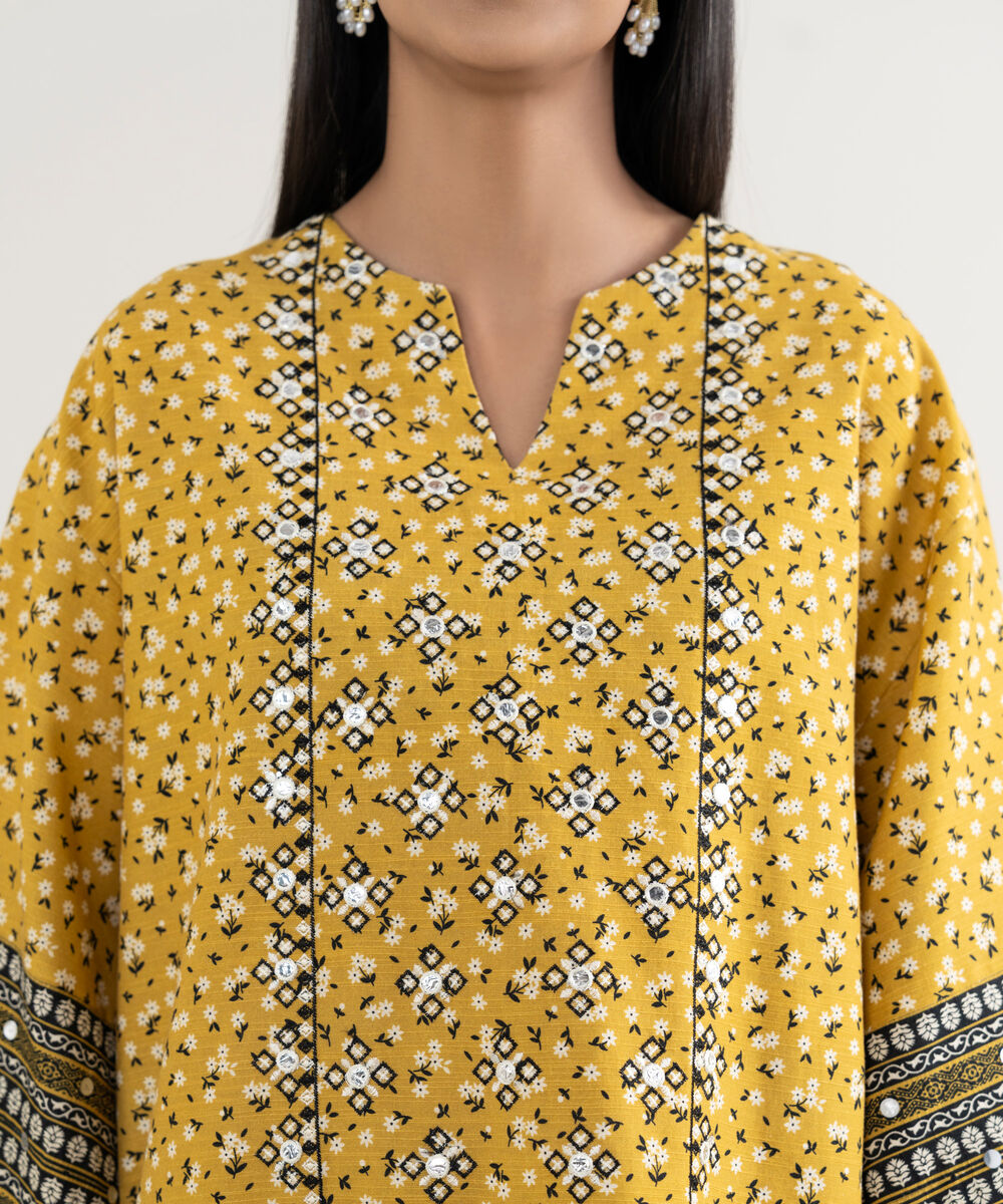 Women's Unstitched Embroidered Khaddar Yellow 3 Piece Suit