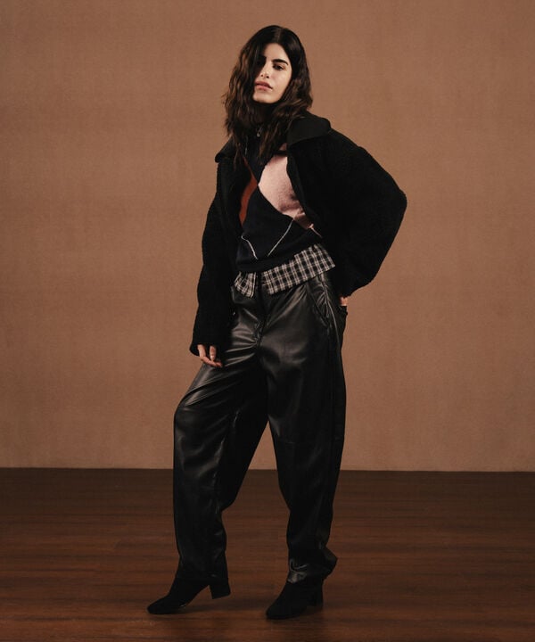 Faux Leather Barrel-Fit Trousers null