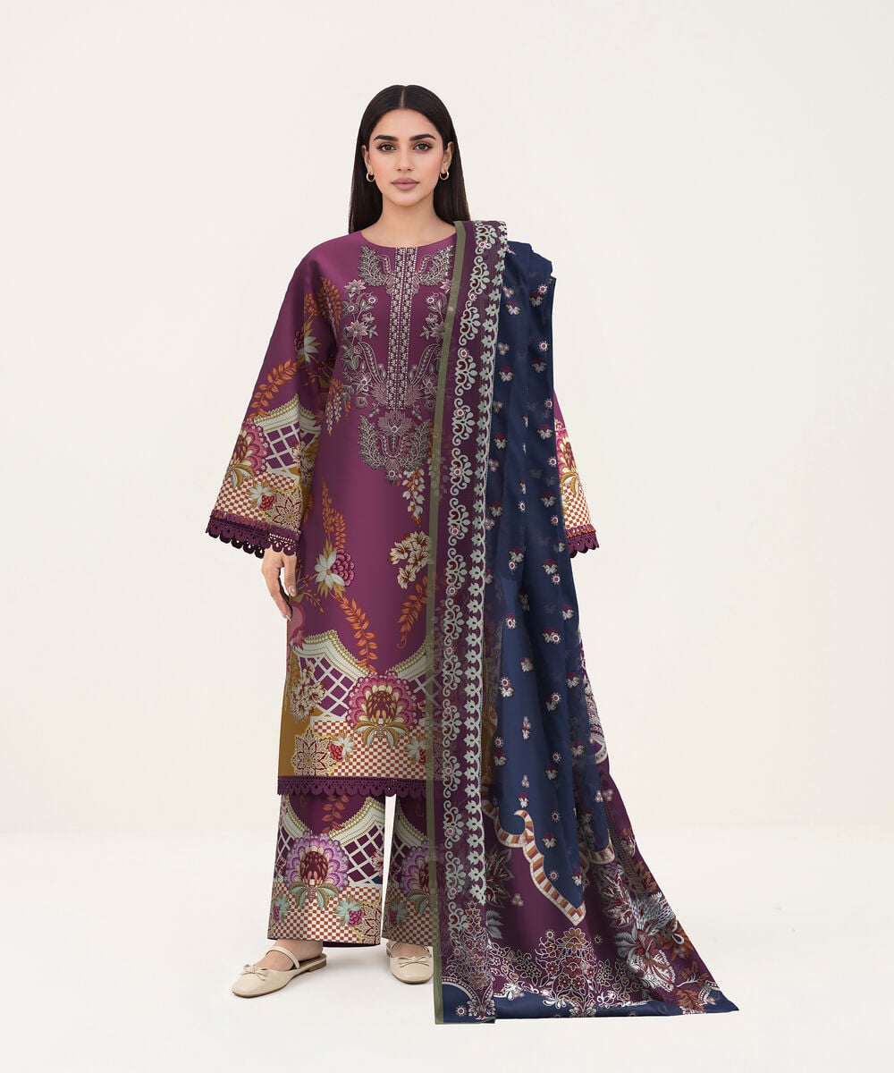 Women's Unstitched Lawn Multi Embroidered 3 Piece Suit