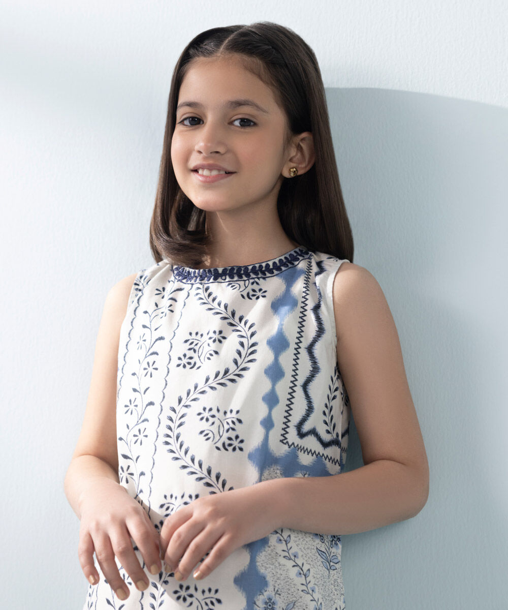 Girls - Off White 2 Piece - Embroidered Cambric Suit