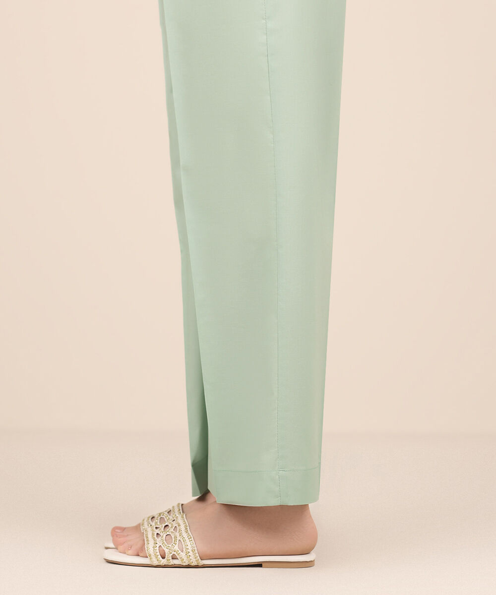 Women's RTW Cambric Green Solid Straight Pants
